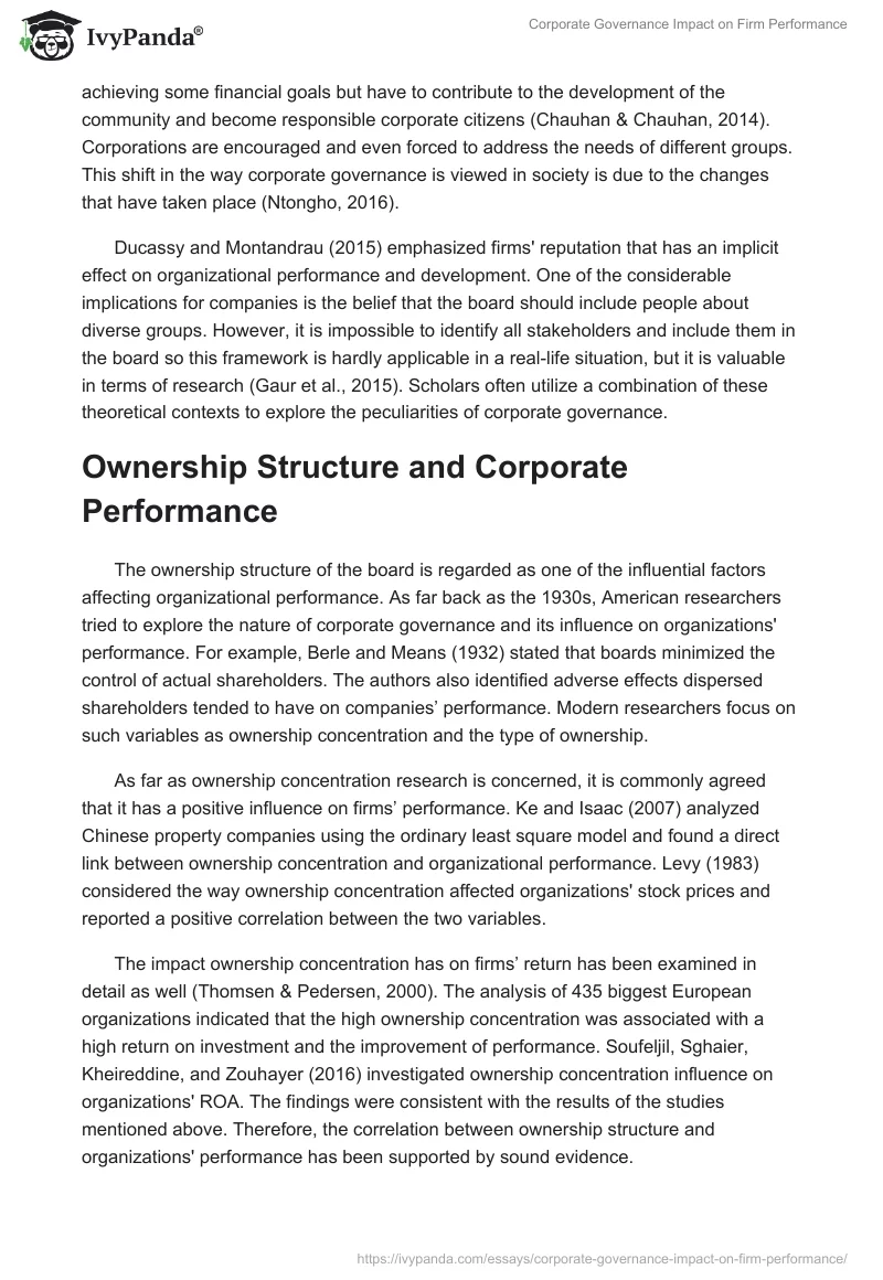 Corporate Governance Impact on Firm Performance. Page 4