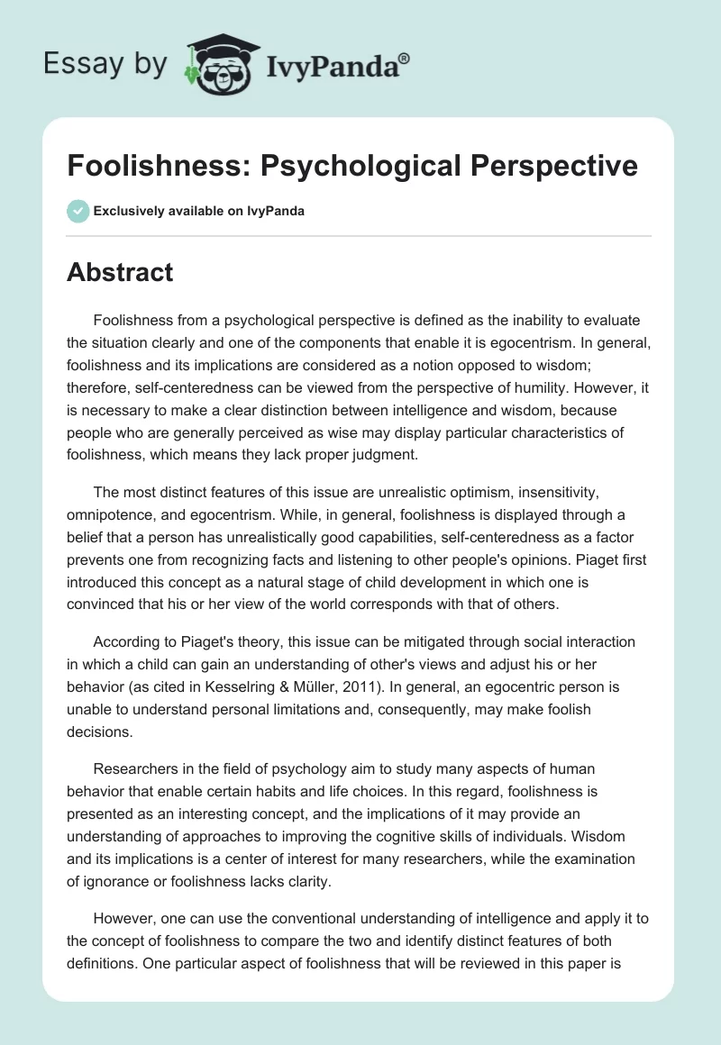 Foolishness: Psychological Perspective. Page 1