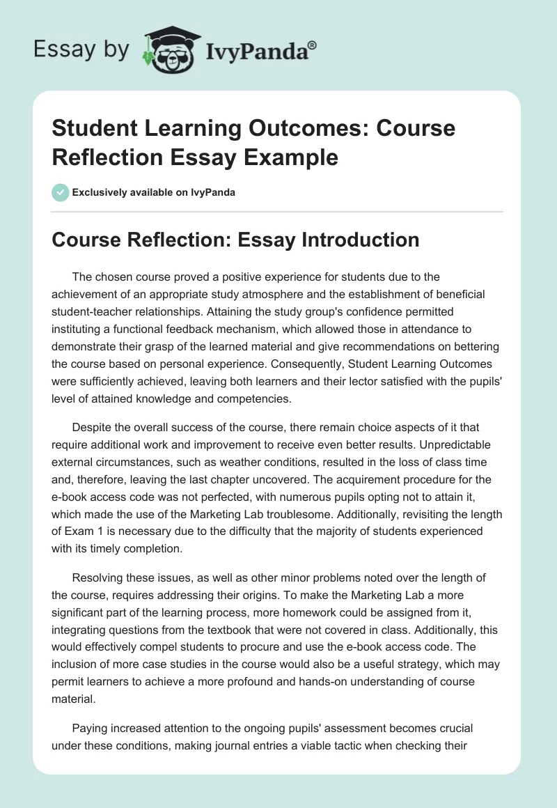Student Learning Outcomes: Course Reflection Essay Example. Page 1