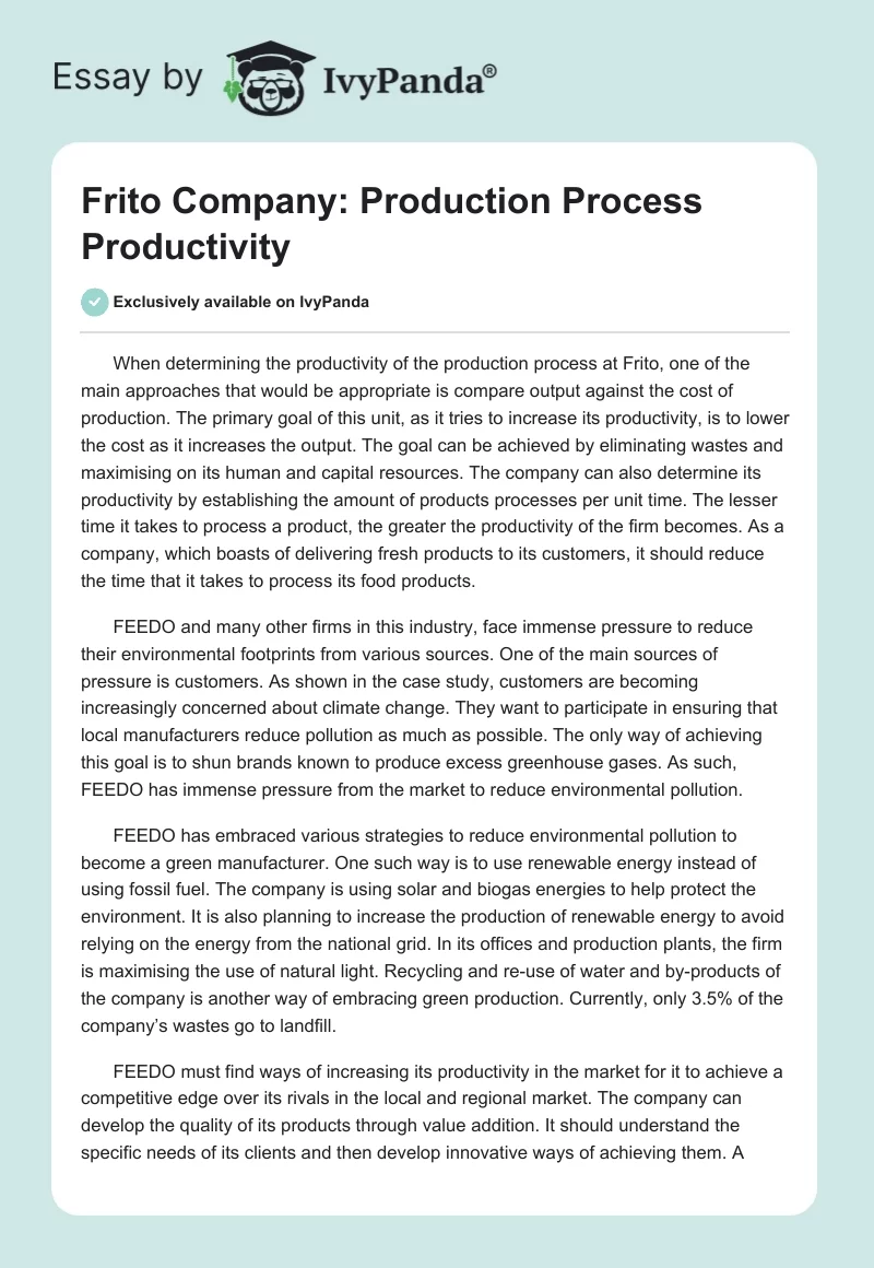 Frito Company: Production Process Productivity. Page 1