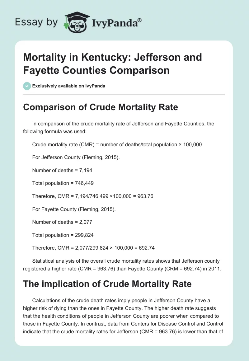 Mortality in Kentucky: Jefferson and Fayette Counties Comparison. Page 1