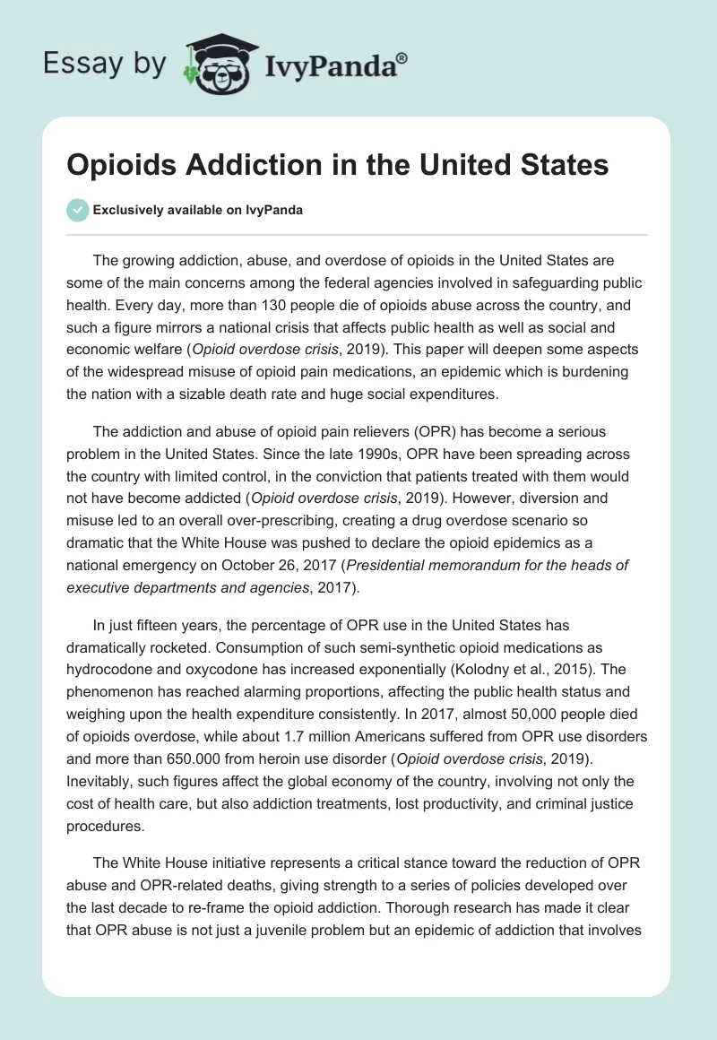 Opioids Addiction in the United States. Page 1