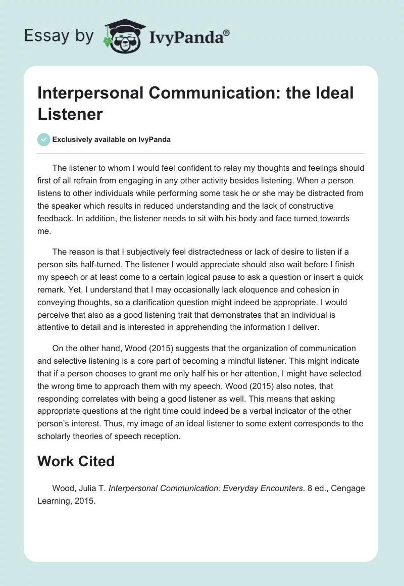 Interpersonal Communication: the Ideal Listener. Page 1