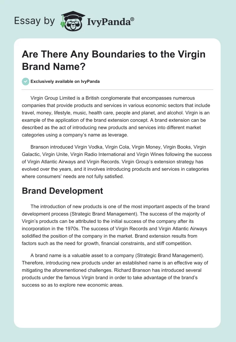 Are There Any Boundaries to the Virgin Brand Name?. Page 1