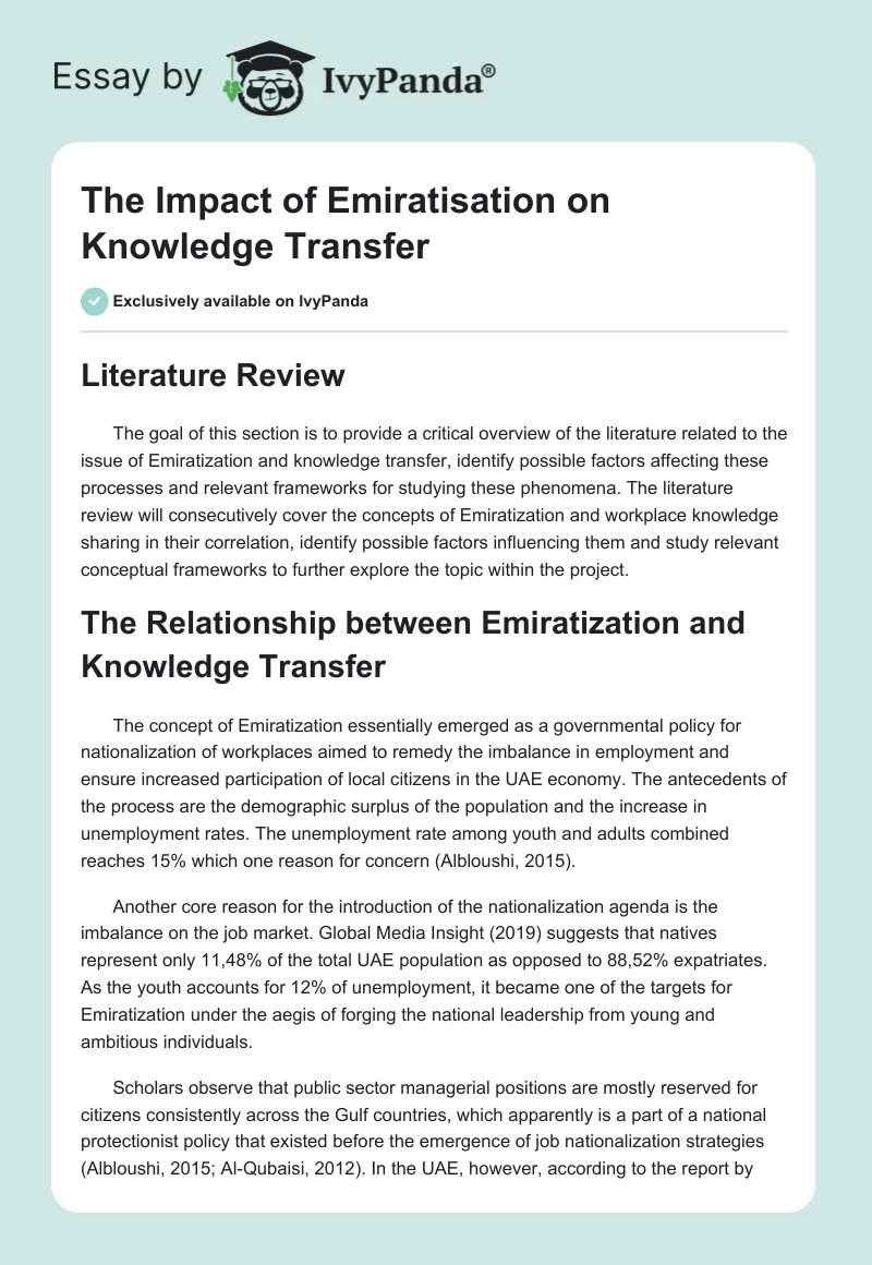The Impact of Emiratisation on Knowledge Transfer. Page 1