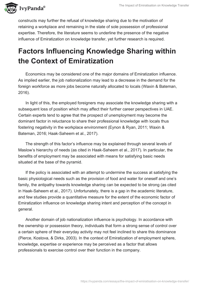 The Impact of Emiratisation on Knowledge Transfer. Page 4