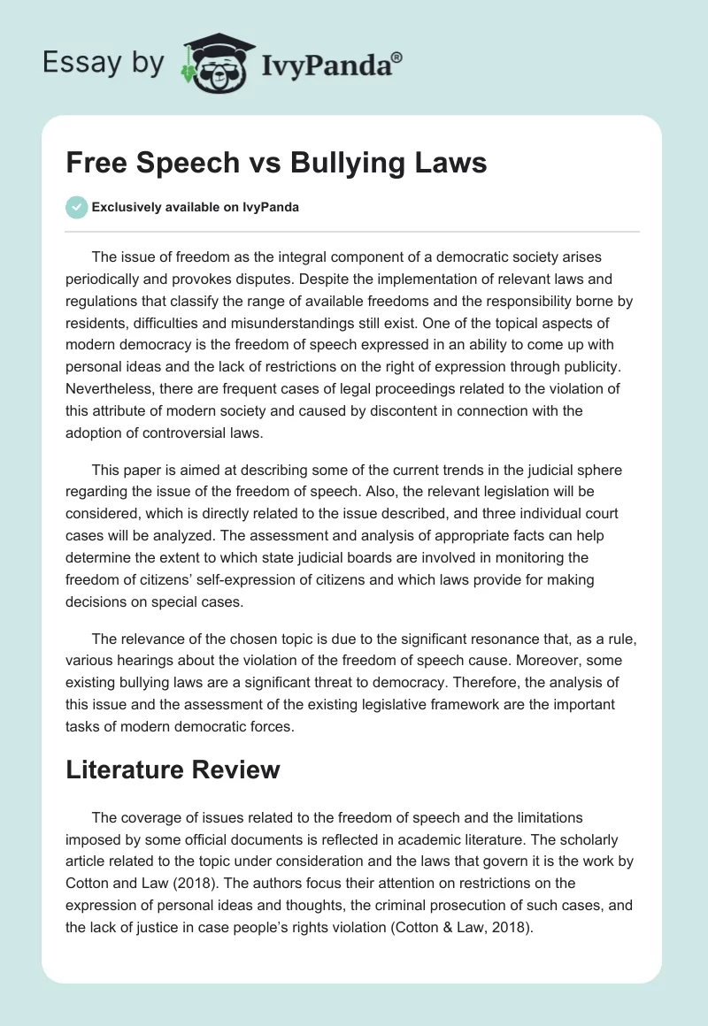 Free Speech vs. Bullying Laws. Page 1