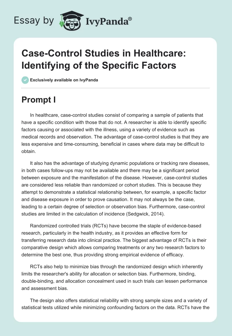 Case-Control Studies in Healthcare: Identifying of the Specific Factors. Page 1