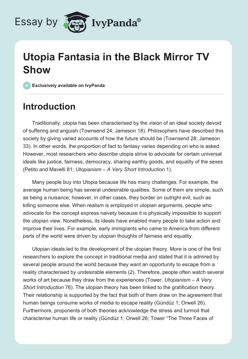 Utopia Fantasia in the "Black Mirror" TV Show. Page 1