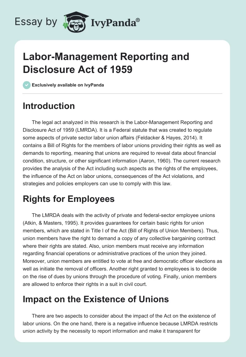 Labor-Management Reporting and Disclosure Act of 1959. Page 1