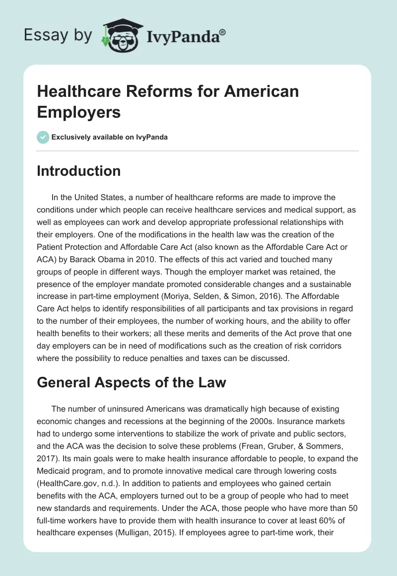 Healthcare Reforms for American Employers. Page 1