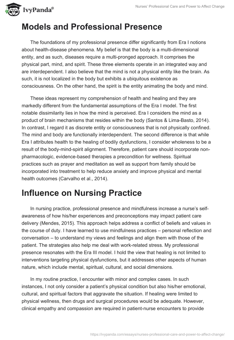 Nurses’ Professional Care and Power to Affect Change. Page 2