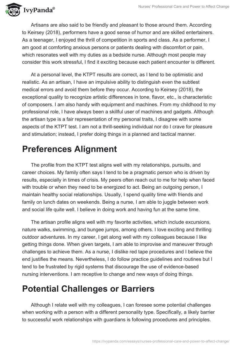 Nurses’ Professional Care and Power to Affect Change. Page 4