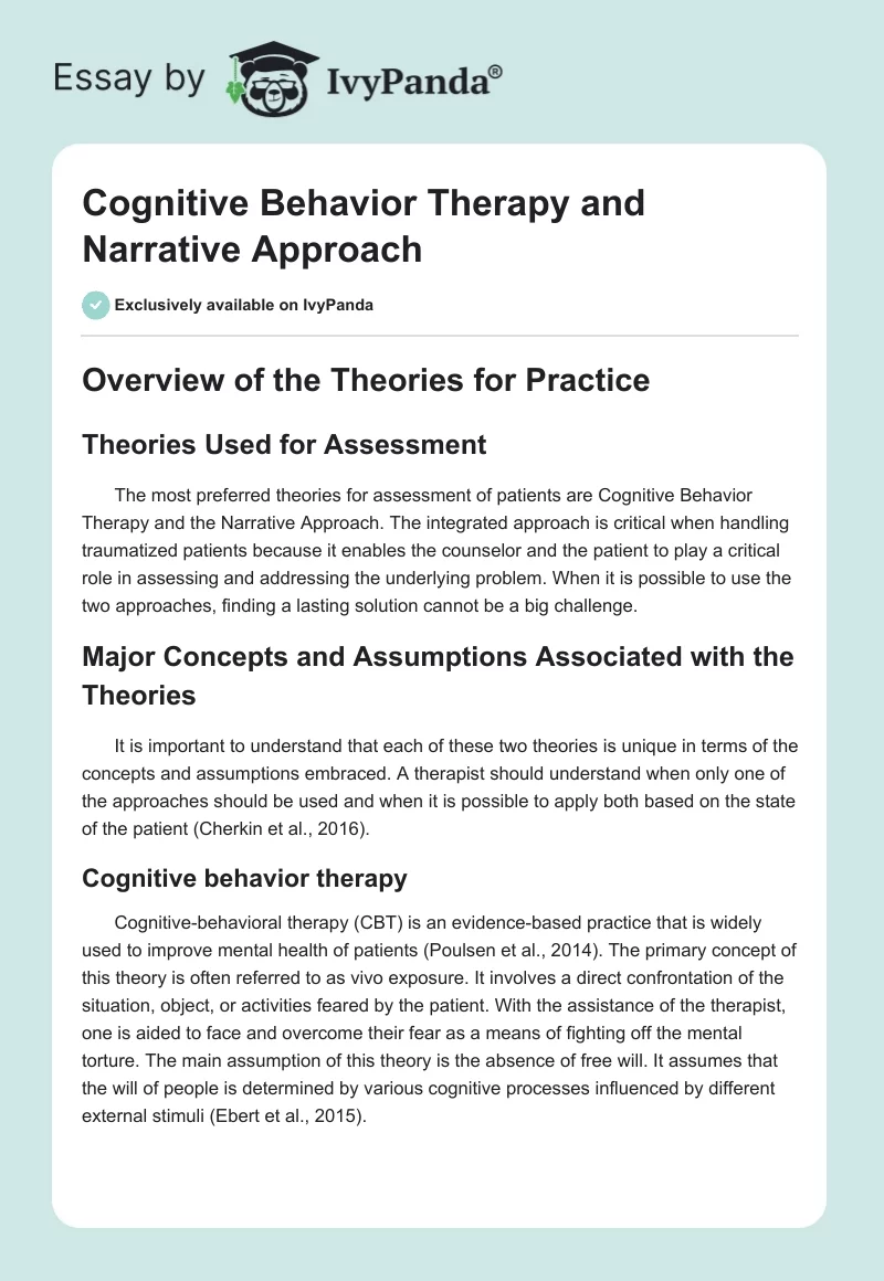 Cognitive Behavior Therapy and Narrative Approach. Page 1