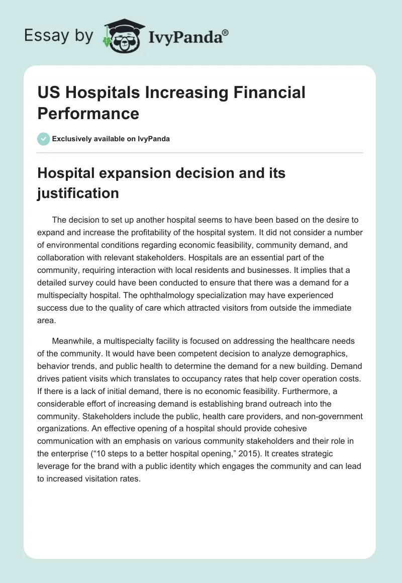 US Hospitals Increasing Financial Performance. Page 1