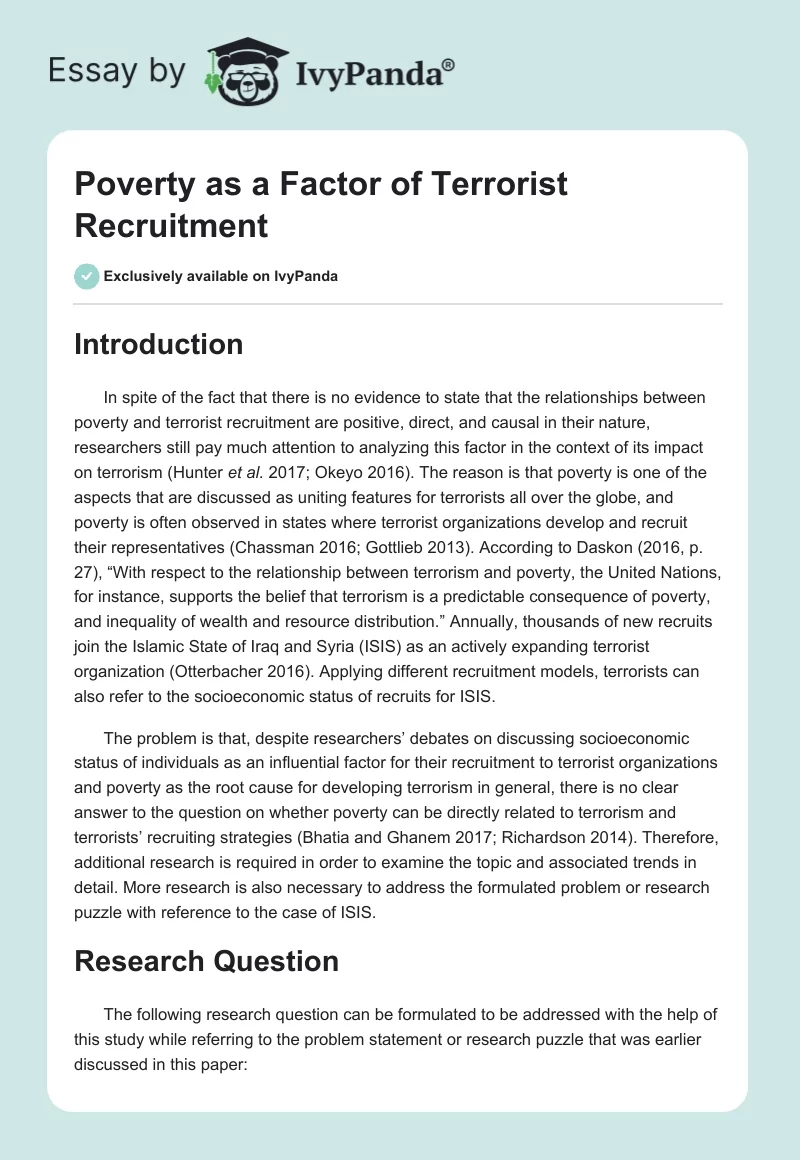 Poverty as a Factor of Terrorist Recruitment. Page 1