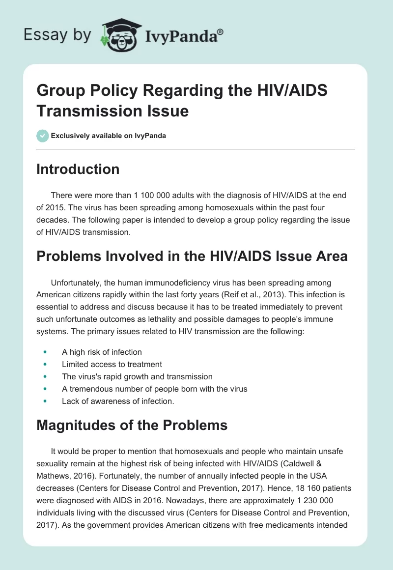 Group Policy Regarding the HIV/AIDS Transmission Issue. Page 1