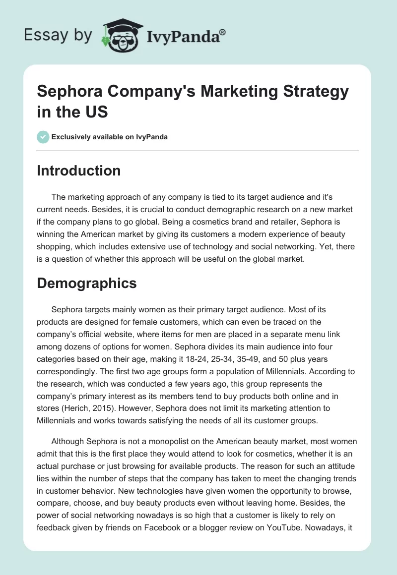 Sephora Company's Marketing Strategy in the US. Page 1