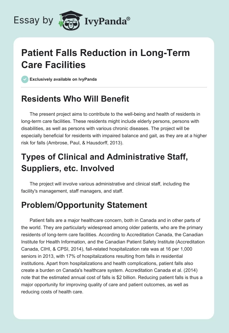Patient Falls Reduction in Long-Term Care Facilities. Page 1