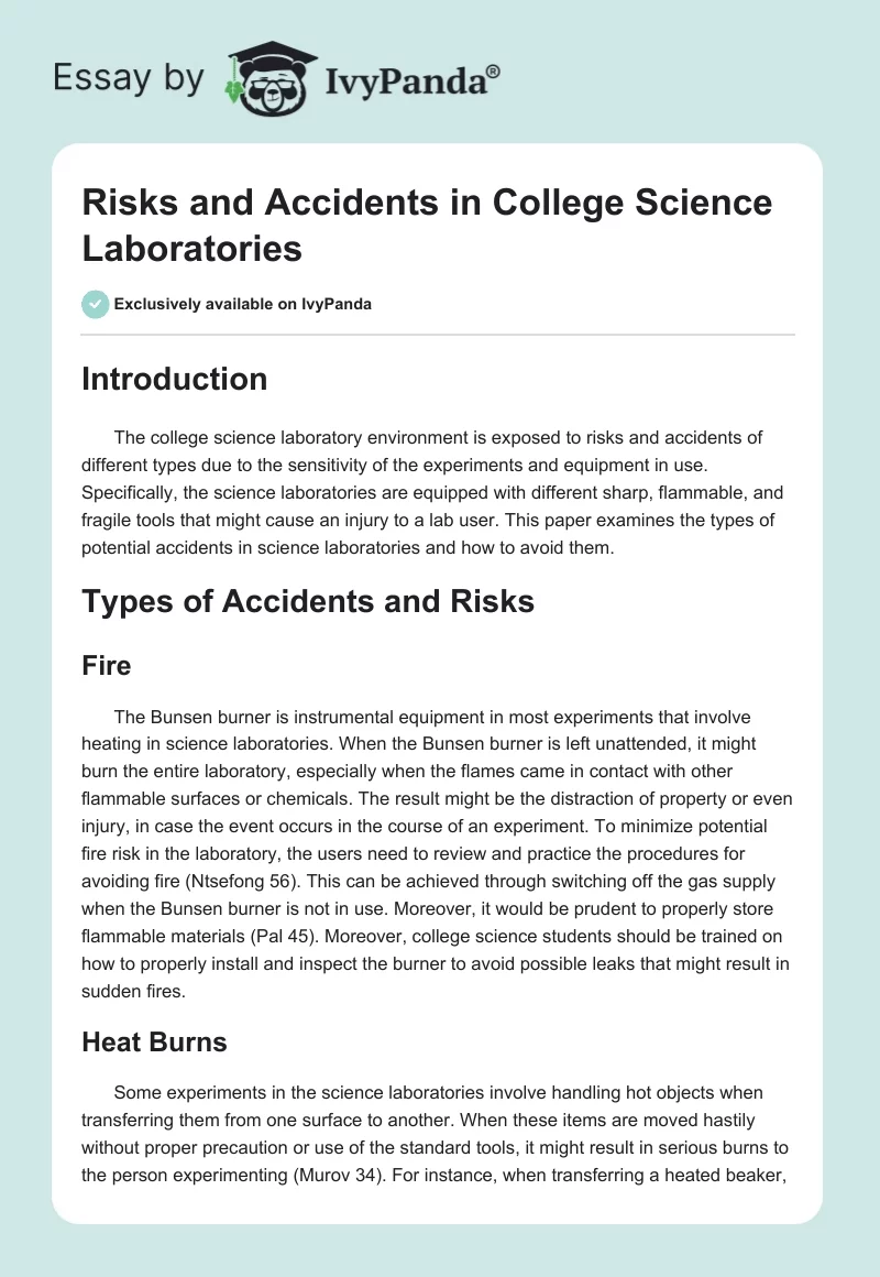 Risks and Accidents in College Science Laboratories. Page 1