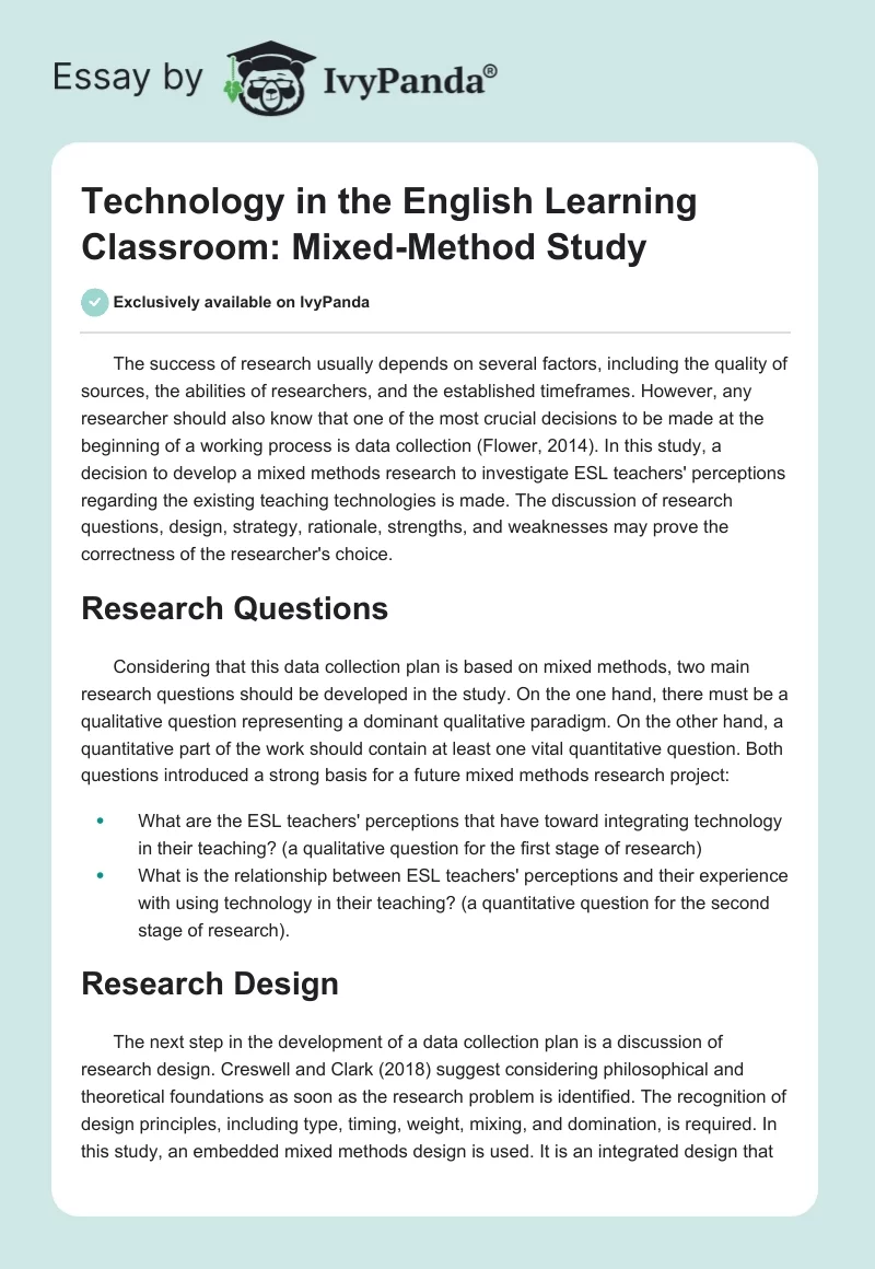 Technology in the English Learning Classroom: Mixed-Method Study. Page 1