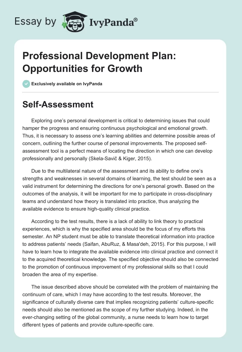 Professional Development Plan: Opportunities for Growth. Page 1