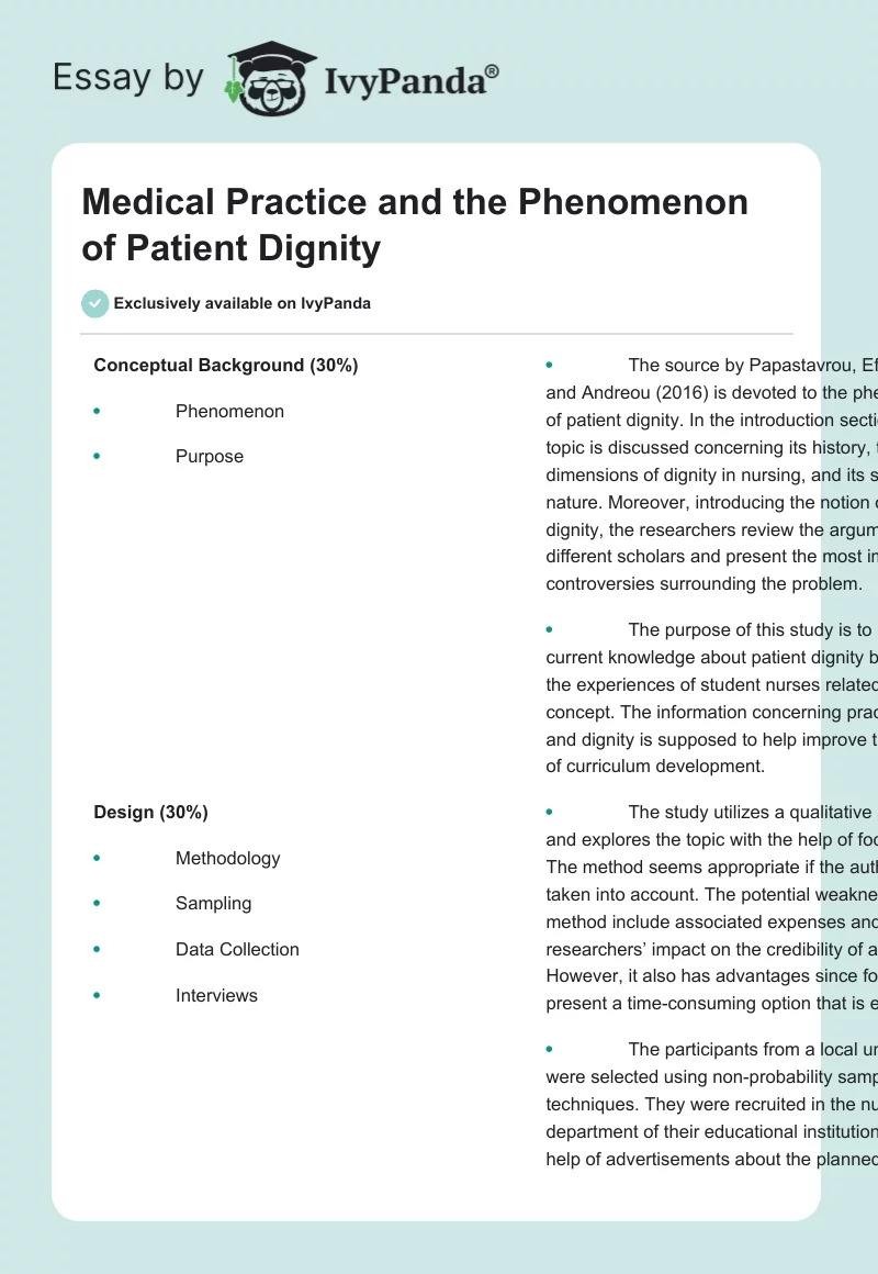 Medical Practice and the Phenomenon of Patient Dignity. Page 1