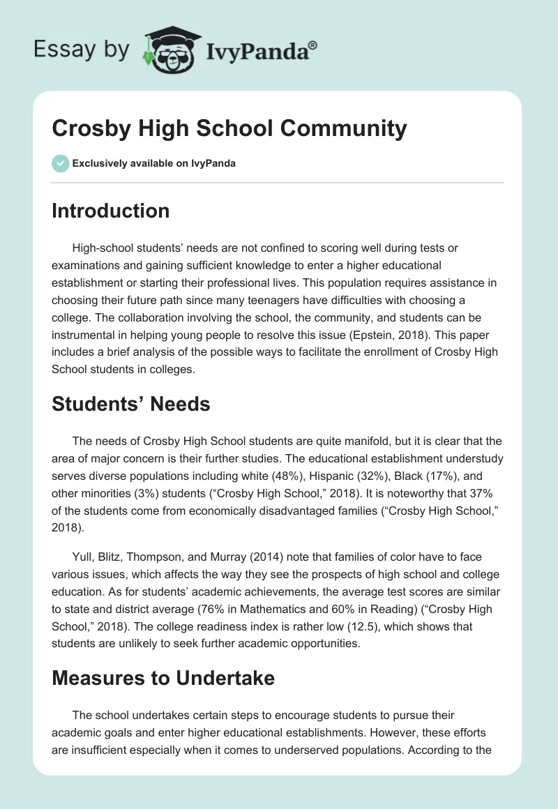 Crosby High School Community. Page 1