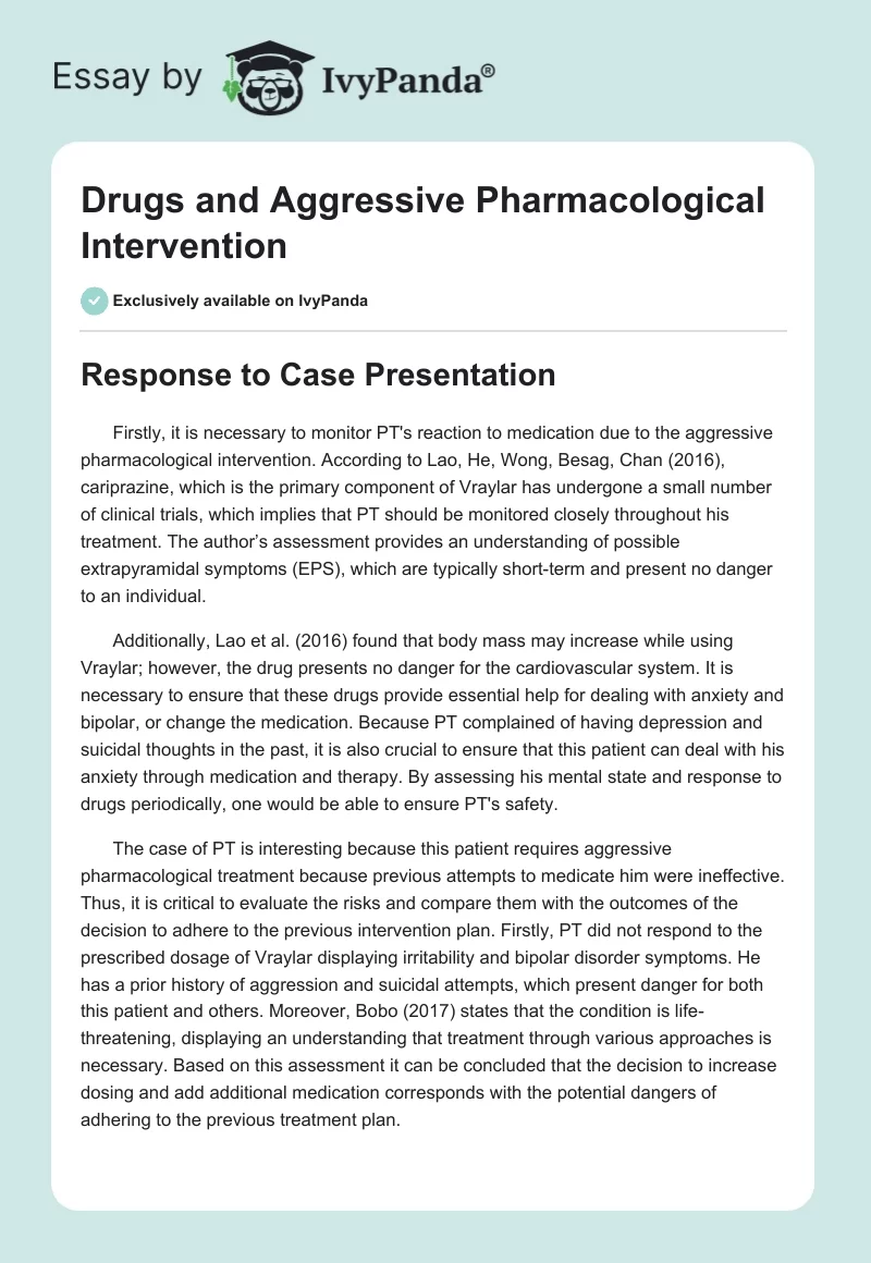 Drugs and Aggressive Pharmacological Intervention. Page 1