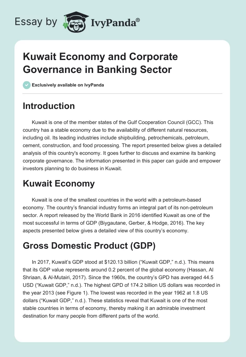 Kuwait Economy and Corporate Governance in Banking Sector. Page 1