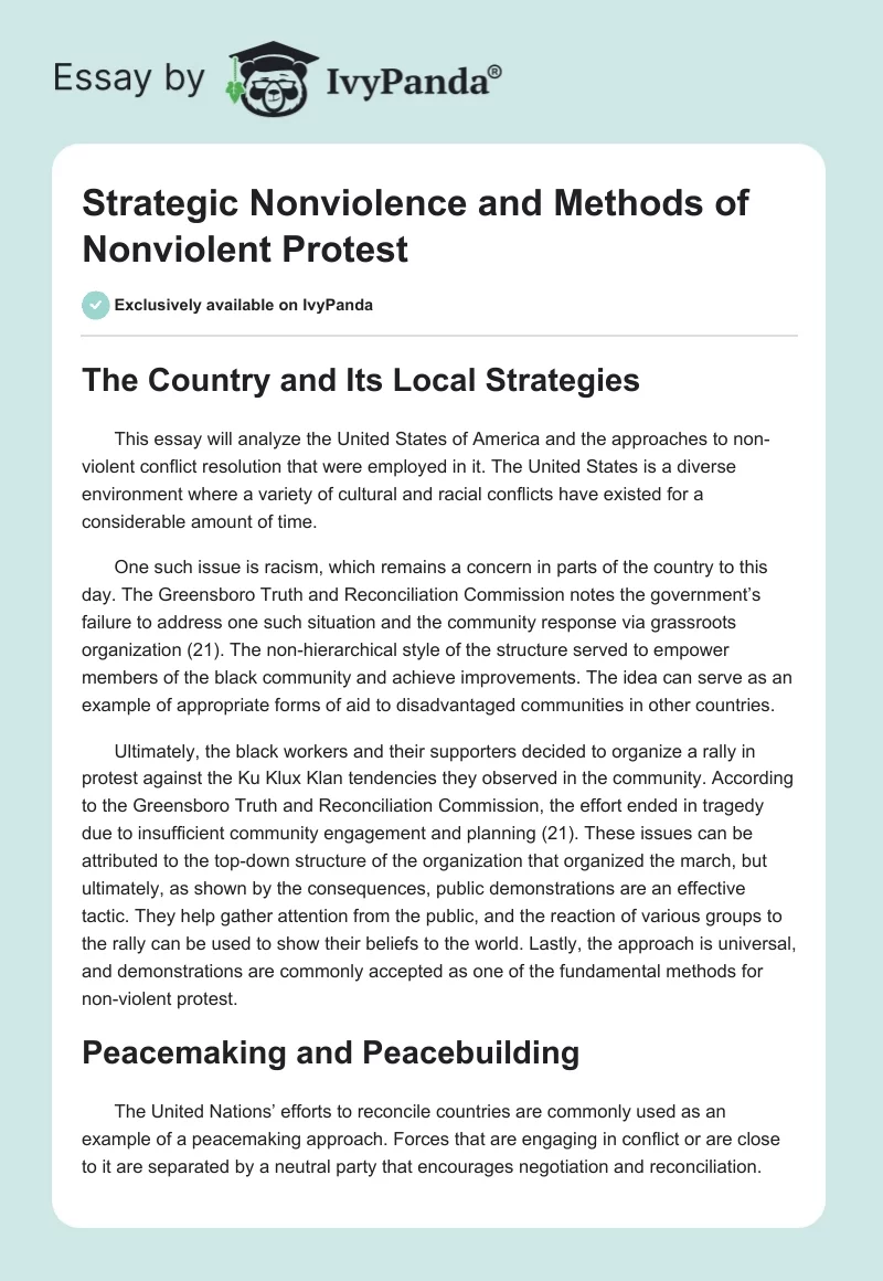 Strategic Nonviolence and Methods of Nonviolent Protest. Page 1