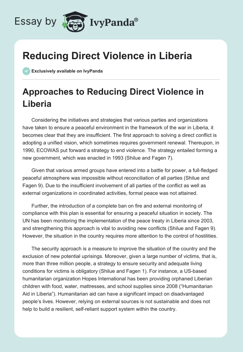Reducing Direct Violence in Liberia. Page 1