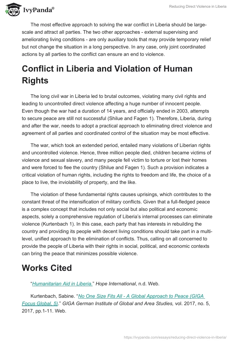 Reducing Direct Violence in Liberia. Page 2