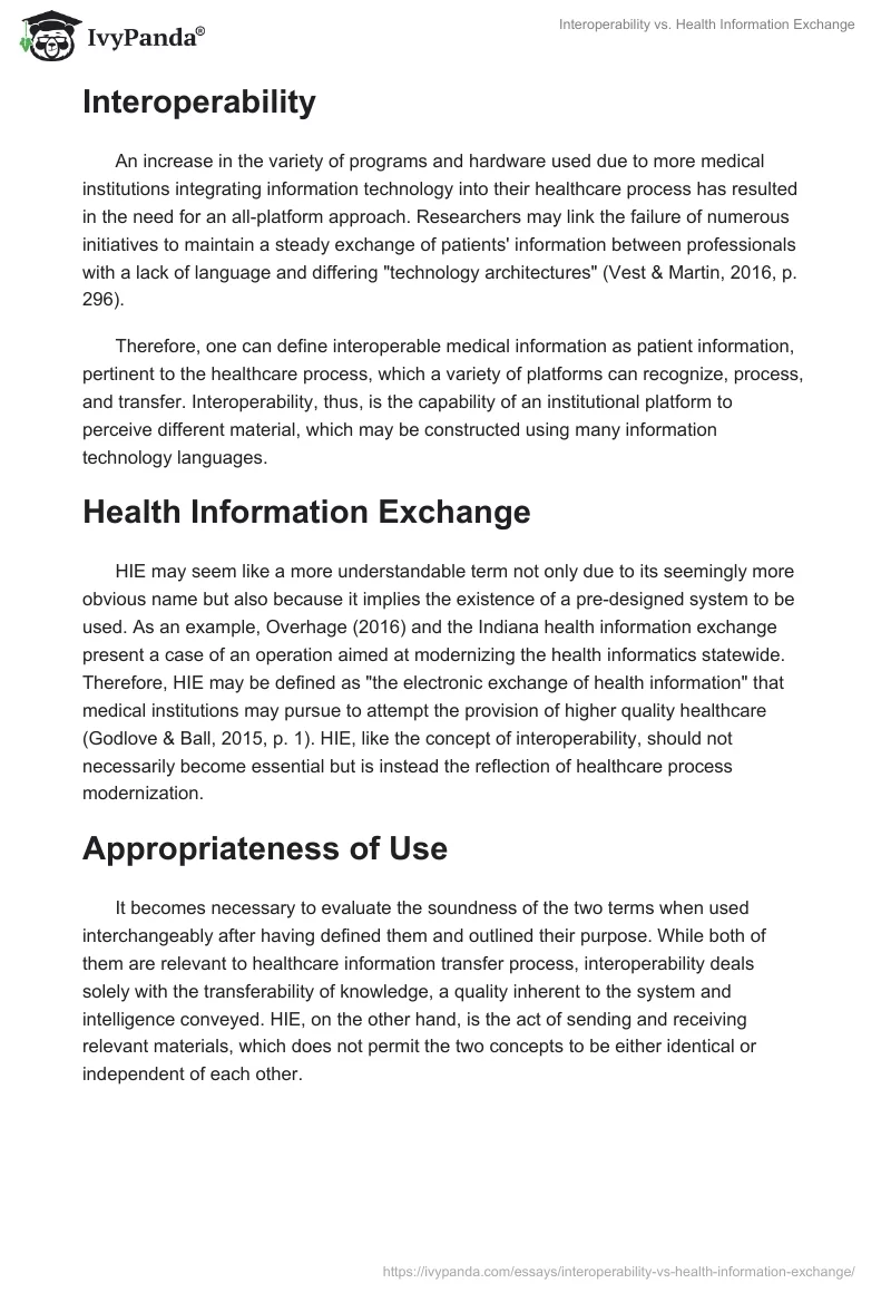 Interoperability vs. Health Information Exchange. Page 2