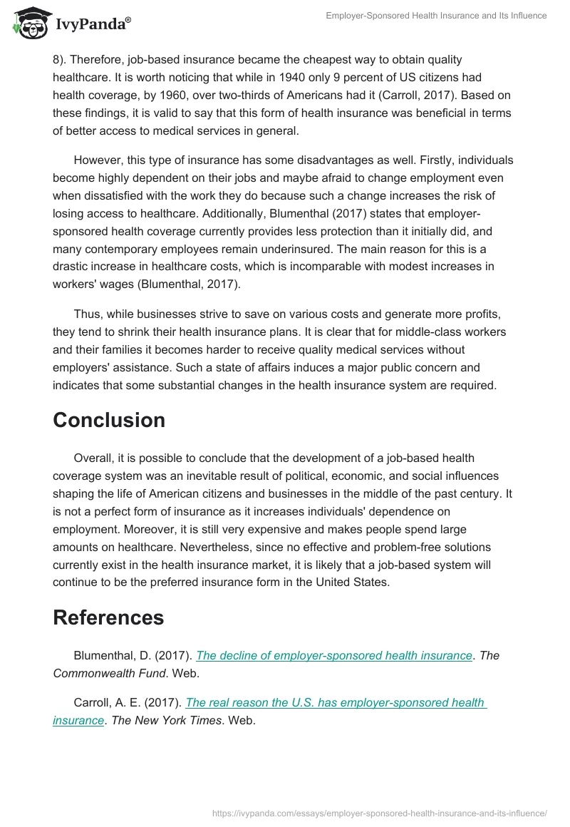 Employer-Sponsored Health Insurance and Its Influence. Page 2