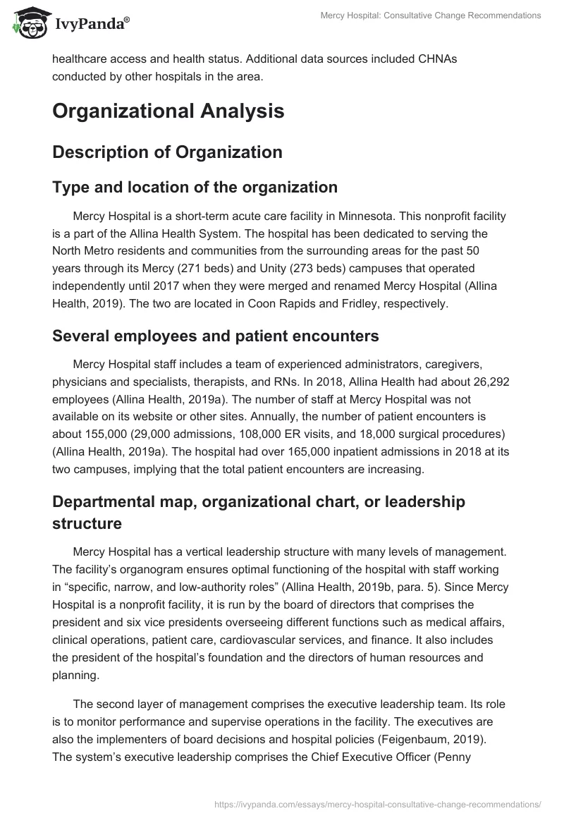 Mercy Hospital: Consultative Change Recommendations. Page 2