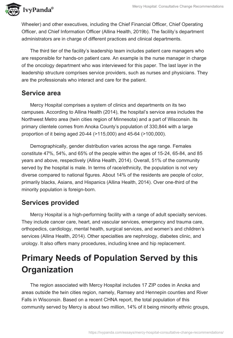 Mercy Hospital: Consultative Change Recommendations. Page 3