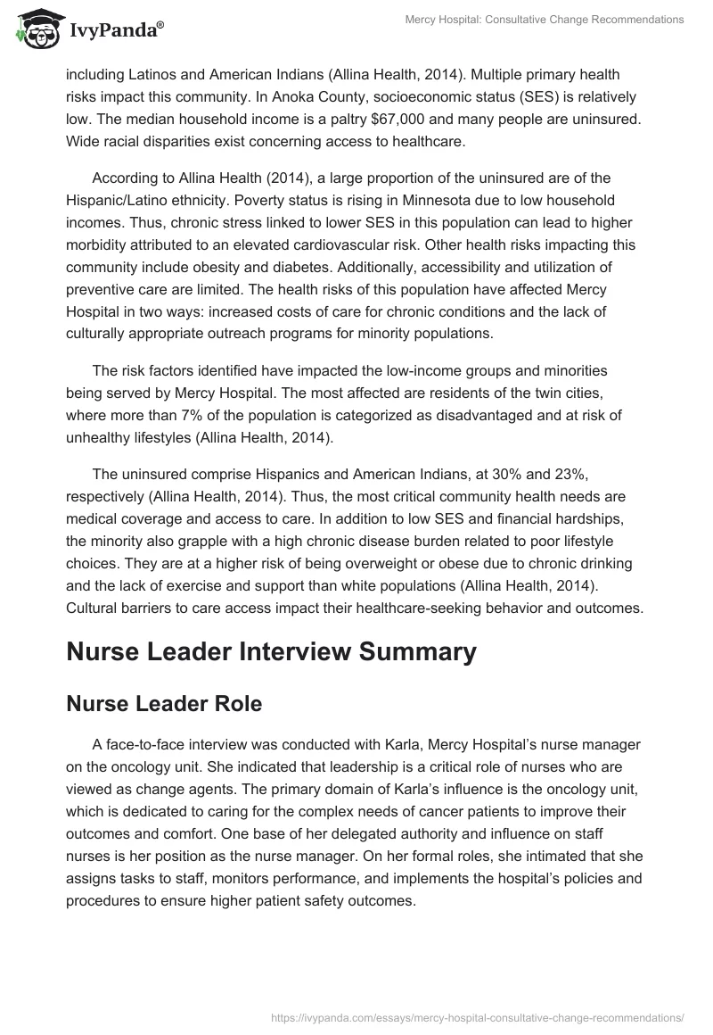 Mercy Hospital: Consultative Change Recommendations. Page 4