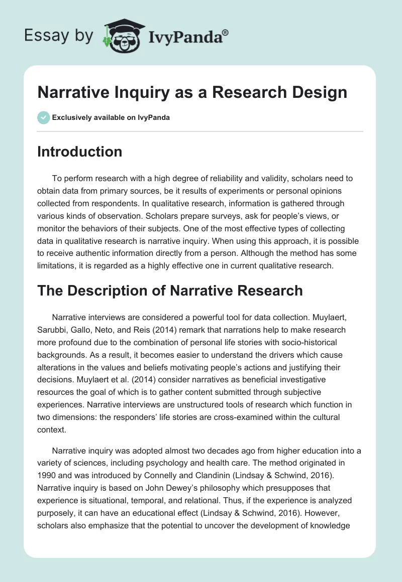 Narrative Inquiry as a Research Design. Page 1