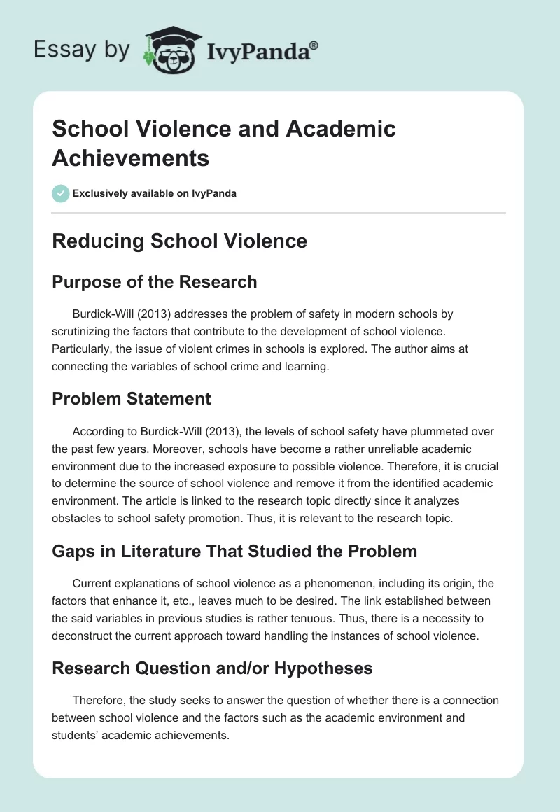 School Violence and Academic Achievements. Page 1