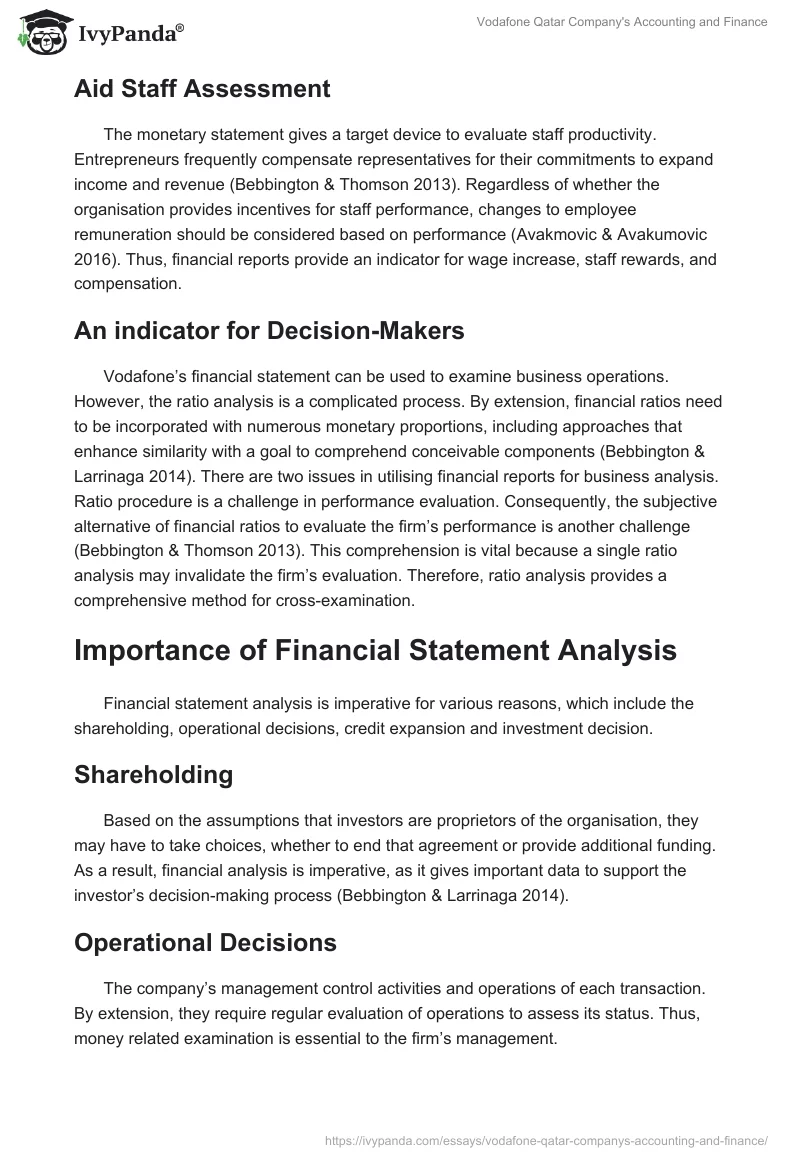 Vodafone Qatar Company's Accounting and Finance. Page 3