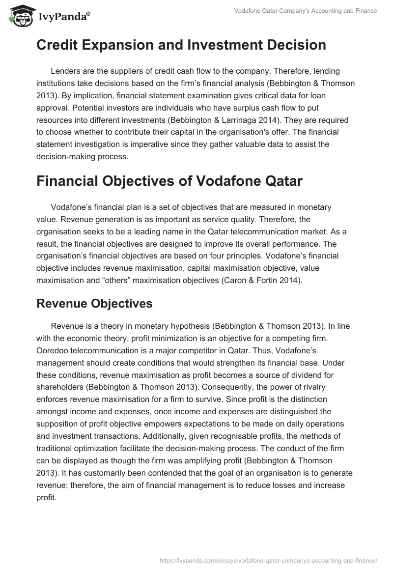 Vodafone Qatar Company's Accounting and Finance. Page 4