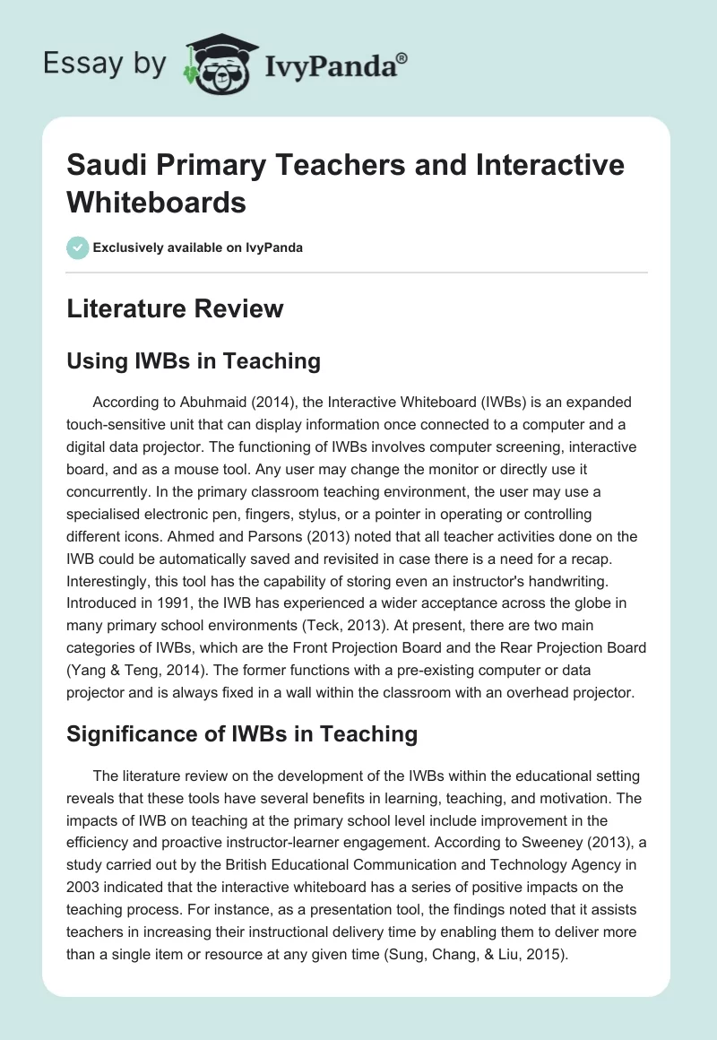 Saudi Primary Teachers and Interactive Whiteboards. Page 1