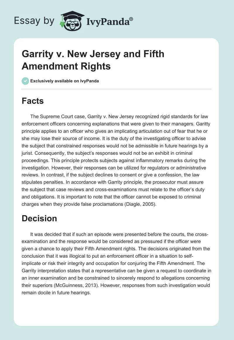 Garrity v. New Jersey and Fifth Amendment Rights. Page 1