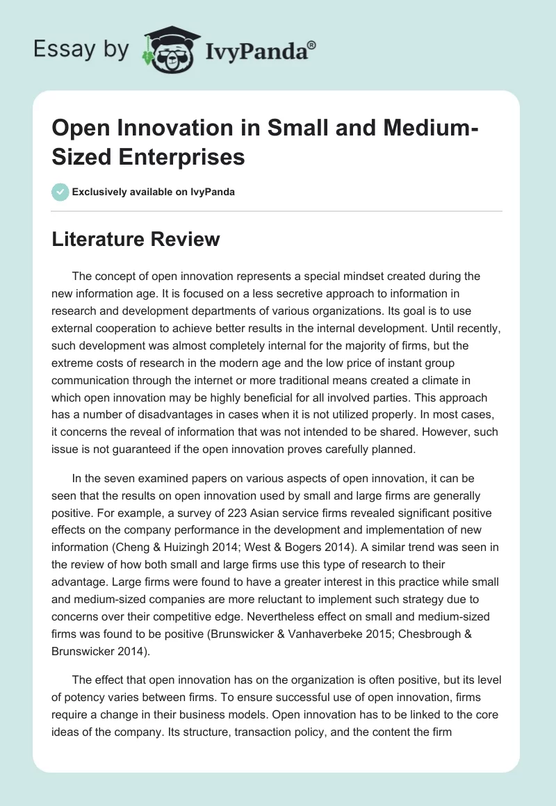 Open Innovation in Small and Medium-Sized Enterprises. Page 1