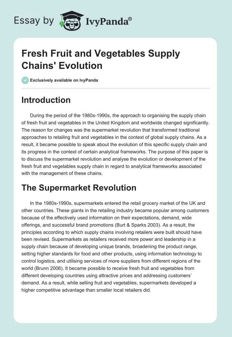 Fresh Fruit and Vegetables Supply Chains' Evolution. Page 1