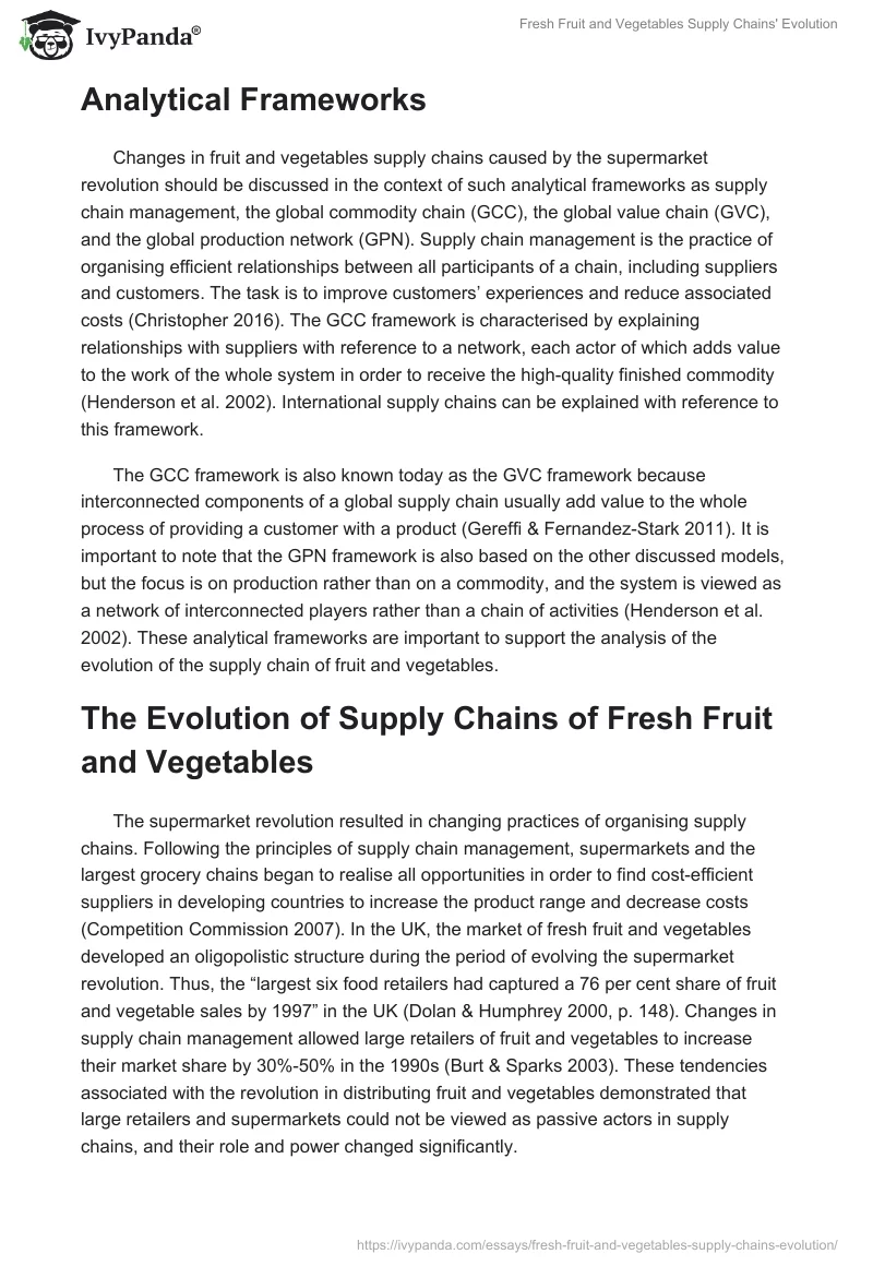 Fresh Fruit and Vegetables Supply Chains' Evolution. Page 2