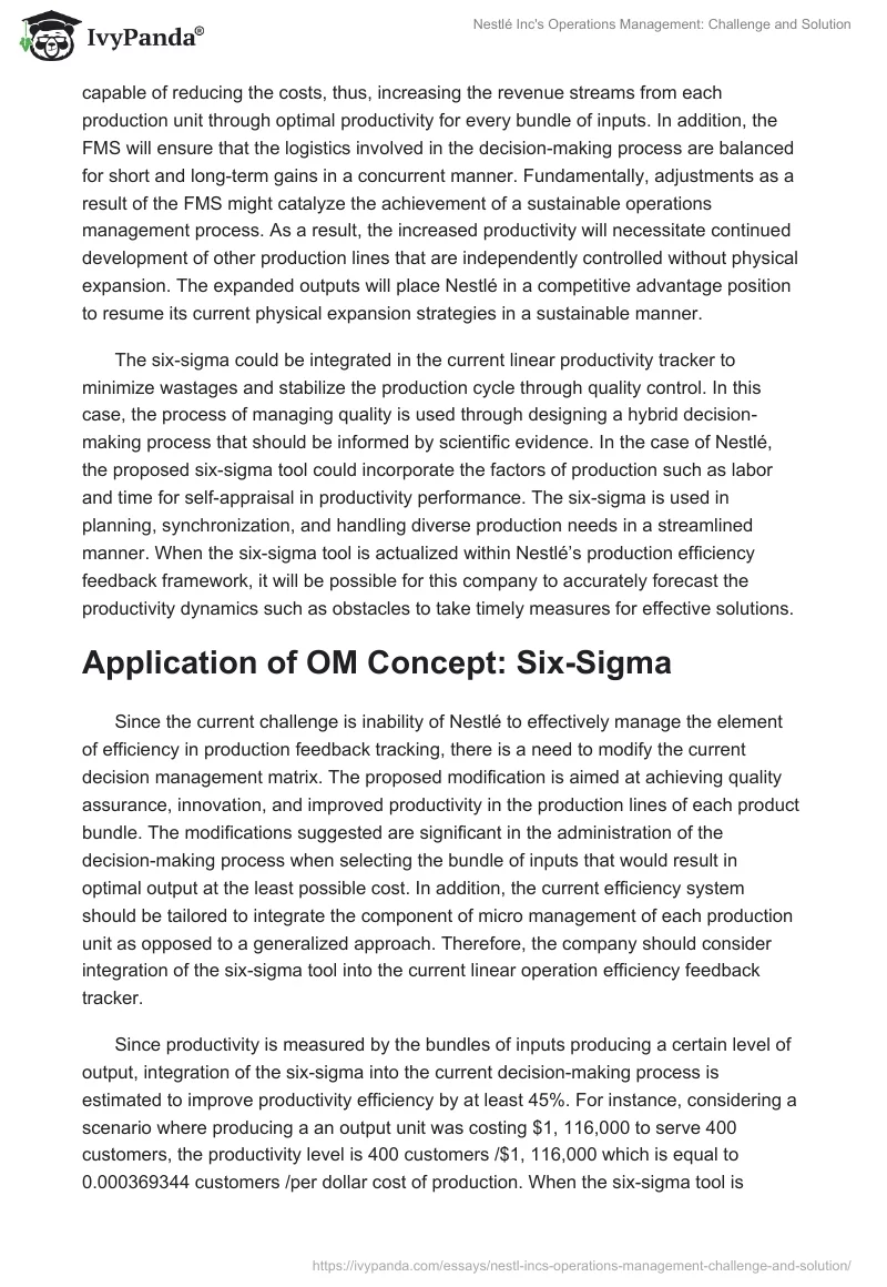 Nestlé Inc's Operations Management: Challenge and Solution. Page 4