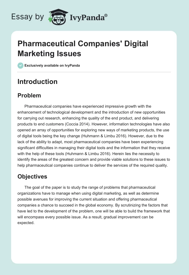 Pharmaceutical Companies' Digital Marketing Issues. Page 1