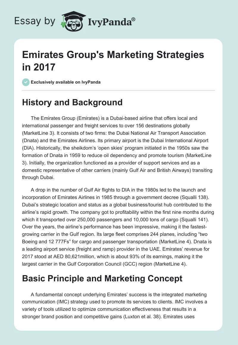 Emirates Group's Marketing Strategies in 2017. Page 1
